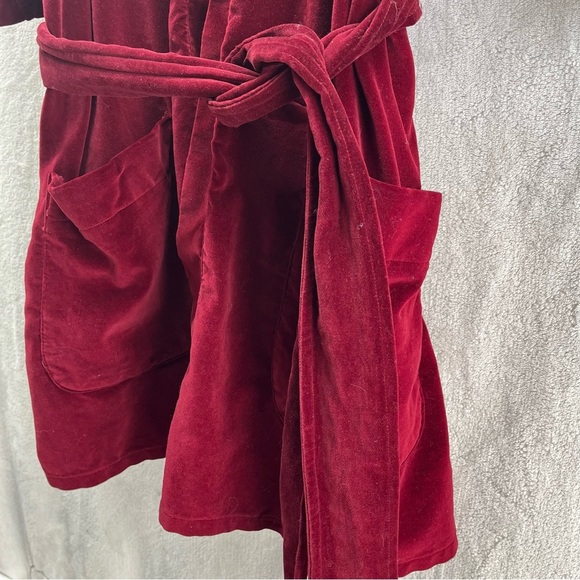 Vtg Fred Segal Maroon Red Faux Velvet Robe Med - 1980’s Sleepwear -Old Hollywood - Picture 4 of 9